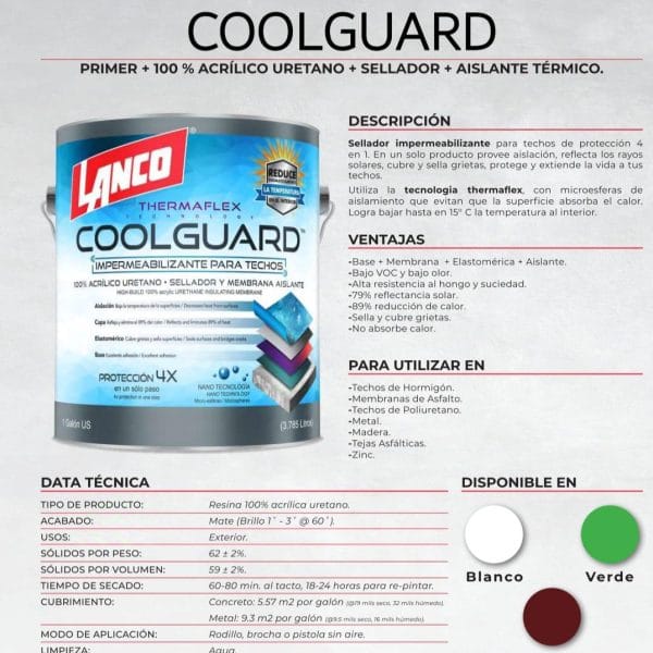 Lanco Sellador de Techos Coolguard (Disponible en 3 Colores)
